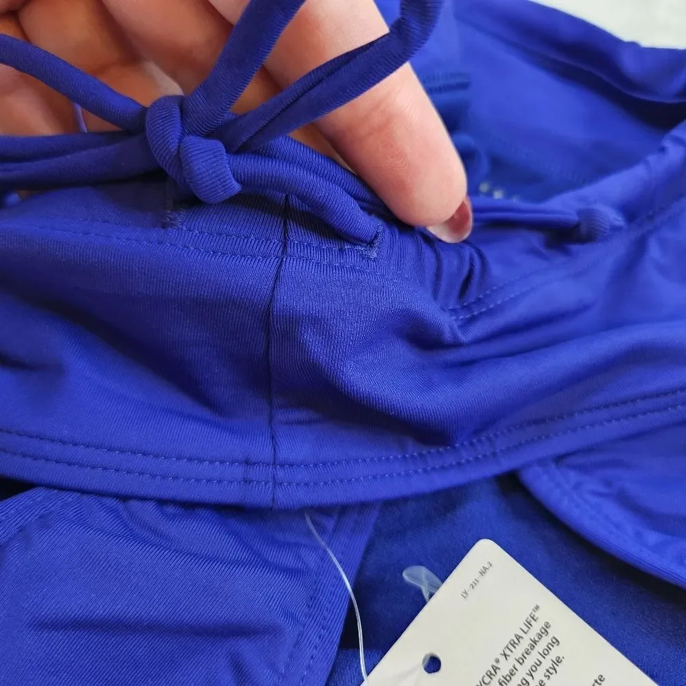 NWT Athleta Blue High Neck Keyhole Bikini Side Tie Bottom Sz XL